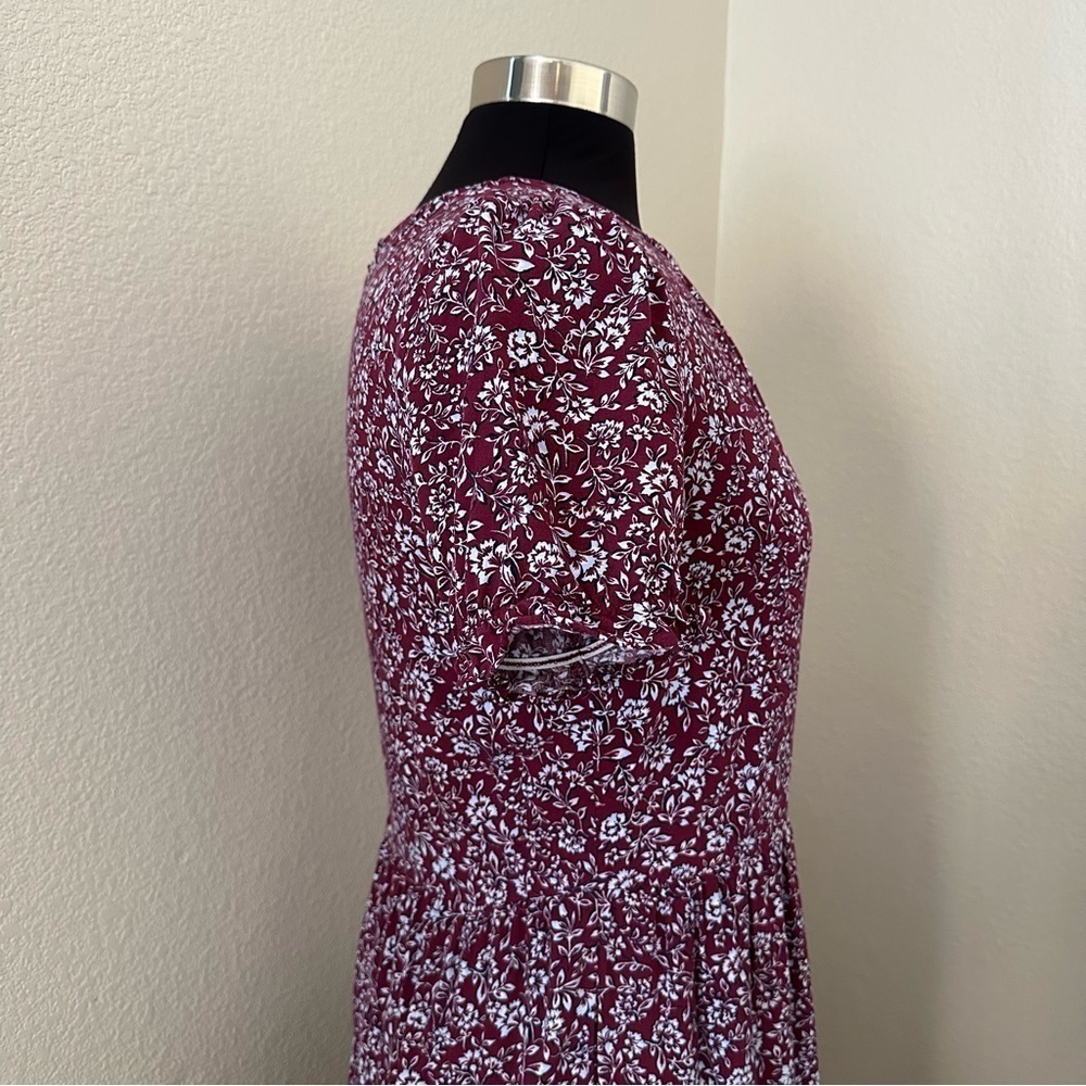 J. Crew Burgundy Floral tiered Puff Sleeve Midi Dress Size XS - Picture 9 of 16